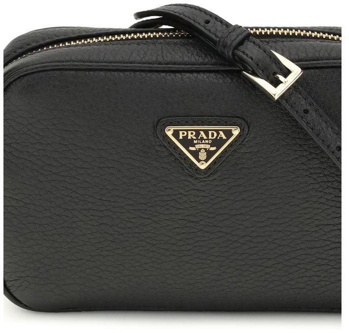 Prada Prada Black Calf Leather Bos Taurus Shoulder Bag Zwart