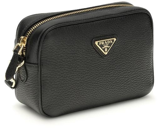 Prada Prada Black Calf Leather Bos Taurus Shoulder Bag Zwart