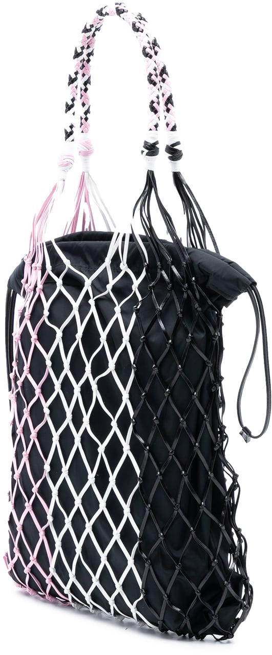 Prada Tessuto and Tricolor Rete Drawstring Tote Zwart