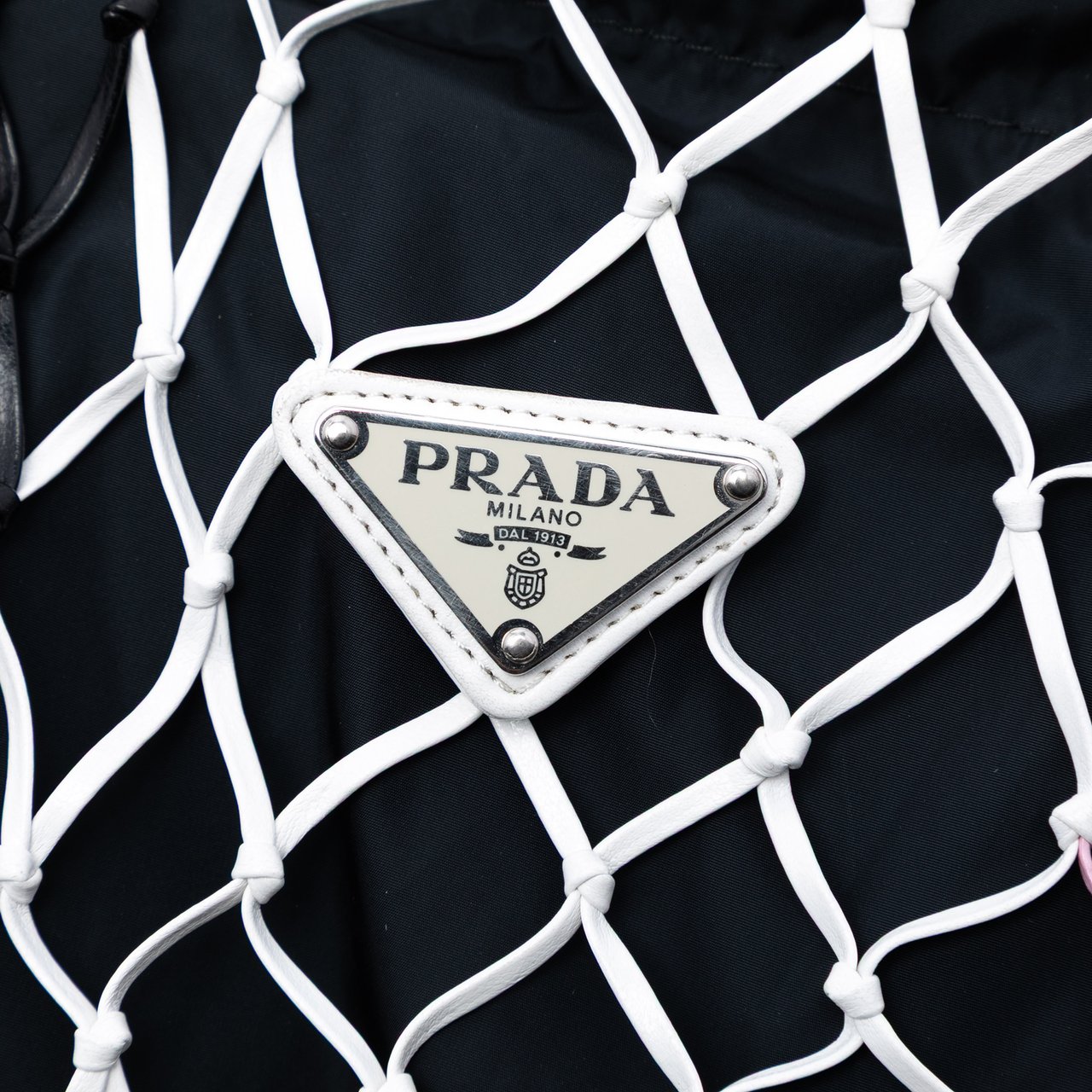 Prada Tessuto and Tricolor Rete Drawstring Tote Zwart