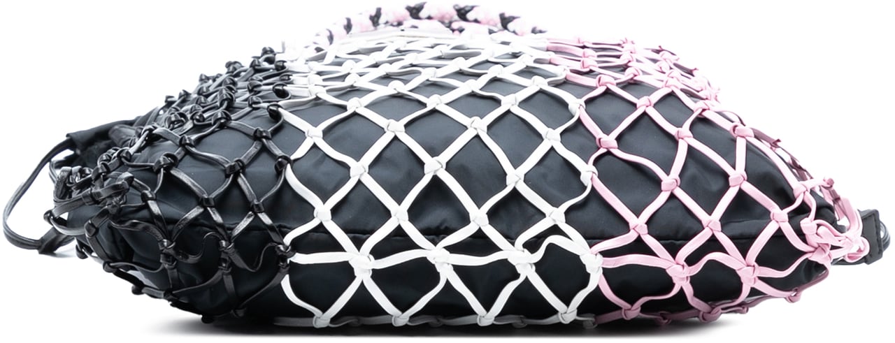 Prada Tessuto and Tricolor Rete Drawstring Tote Zwart