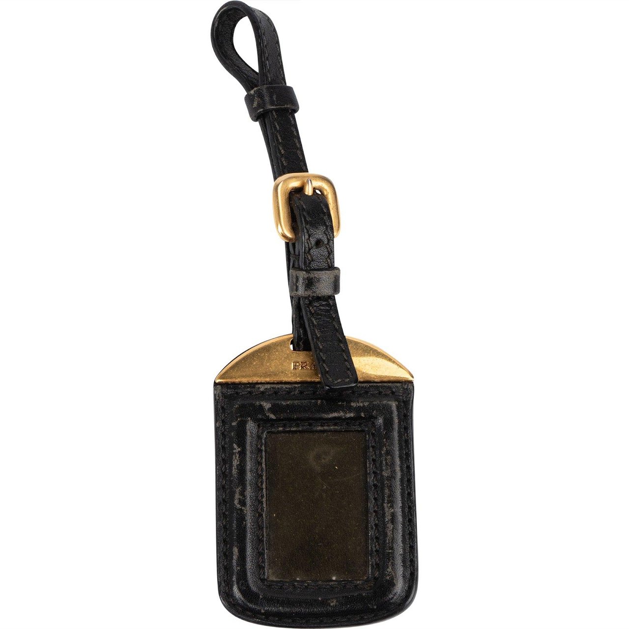 Prada Prada Black Leather Luggage Tag Pendant Zwart