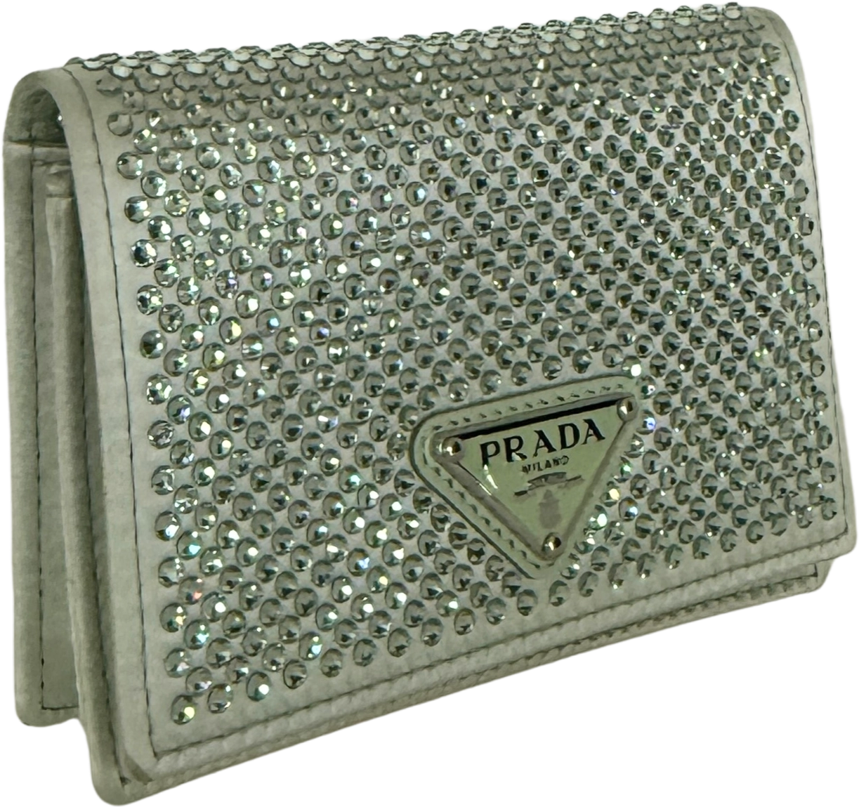 Prada Prada Kartenetui mit Schulterriemen und Kristallen Acqua/ sehr gut Groen