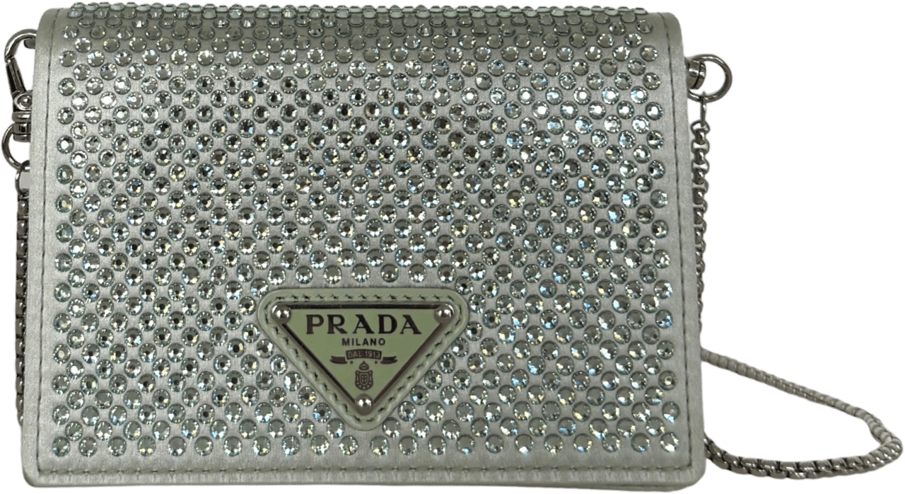 Prada Prada Kartenetui mit Schulterriemen und Kristallen Acqua/ sehr gut Groen