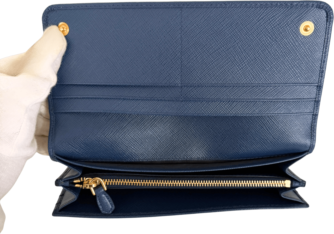 Prada Prada lange Geldbörse aus Saffiano Leder Bluette / neuwertig Blauw