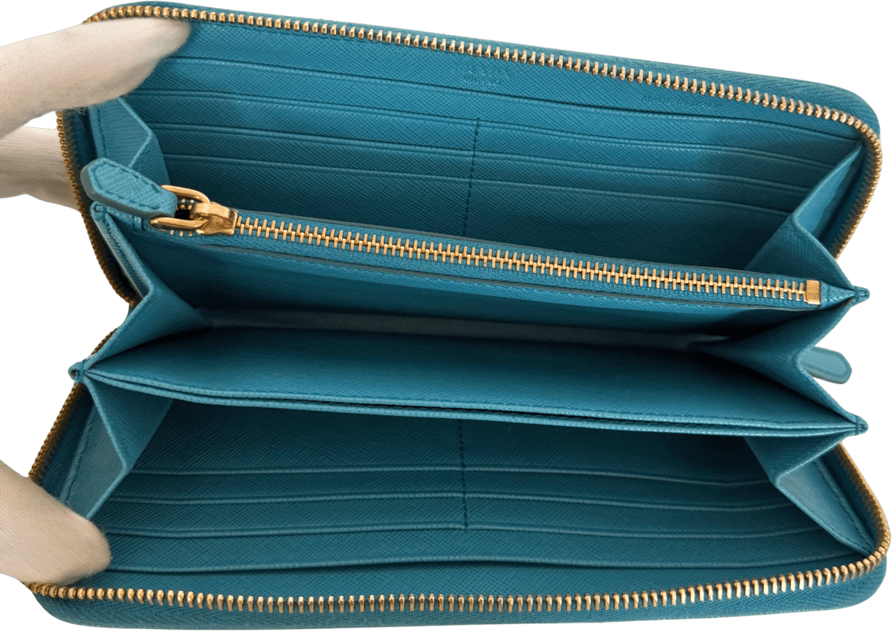 Prada Prada Zippy Geldbörse aus Saffiano Leder Blau / gut Blauw