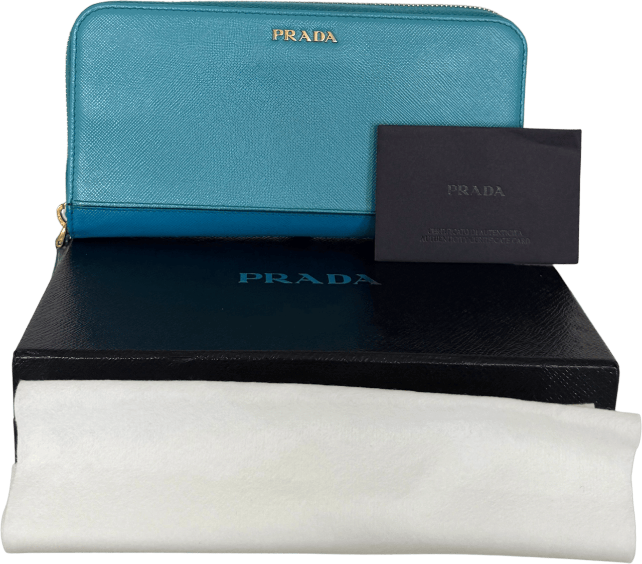 Prada Prada Zippy Geldbörse aus Saffiano Leder Blau / gut Blauw