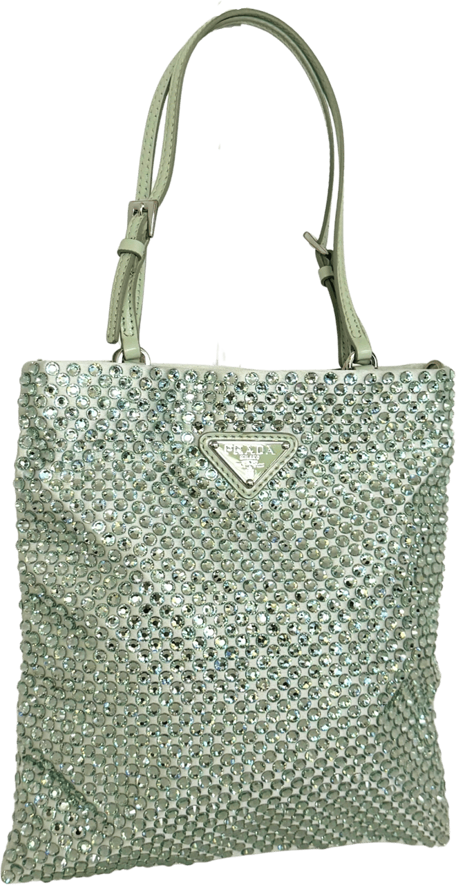 Prada Prada satin handbag with crystal embellishment, aqua / very good Groen