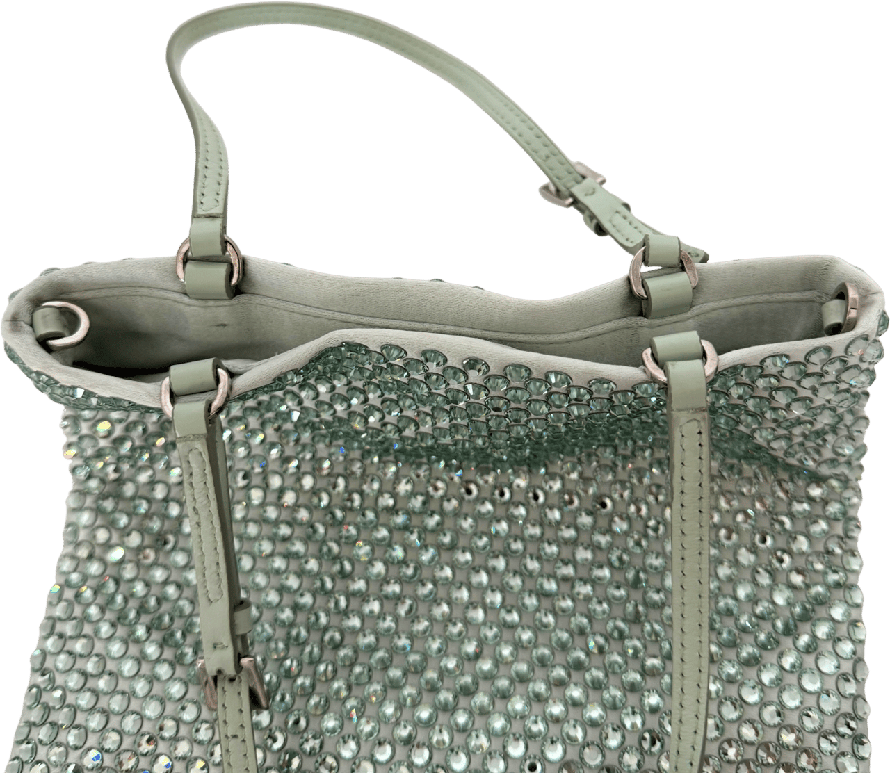 Prada Prada satin handbag with crystal embellishment, aqua / very good Groen