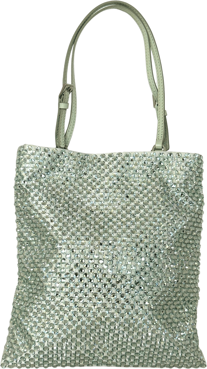 Prada Prada satin handbag with crystal embellishment, aqua / very good Groen