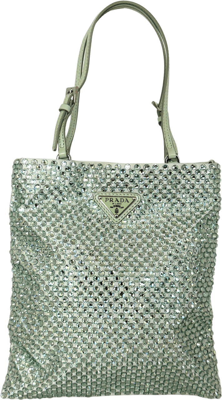 Prada Prada satin handbag with crystal embellishment, aqua / very good Groen