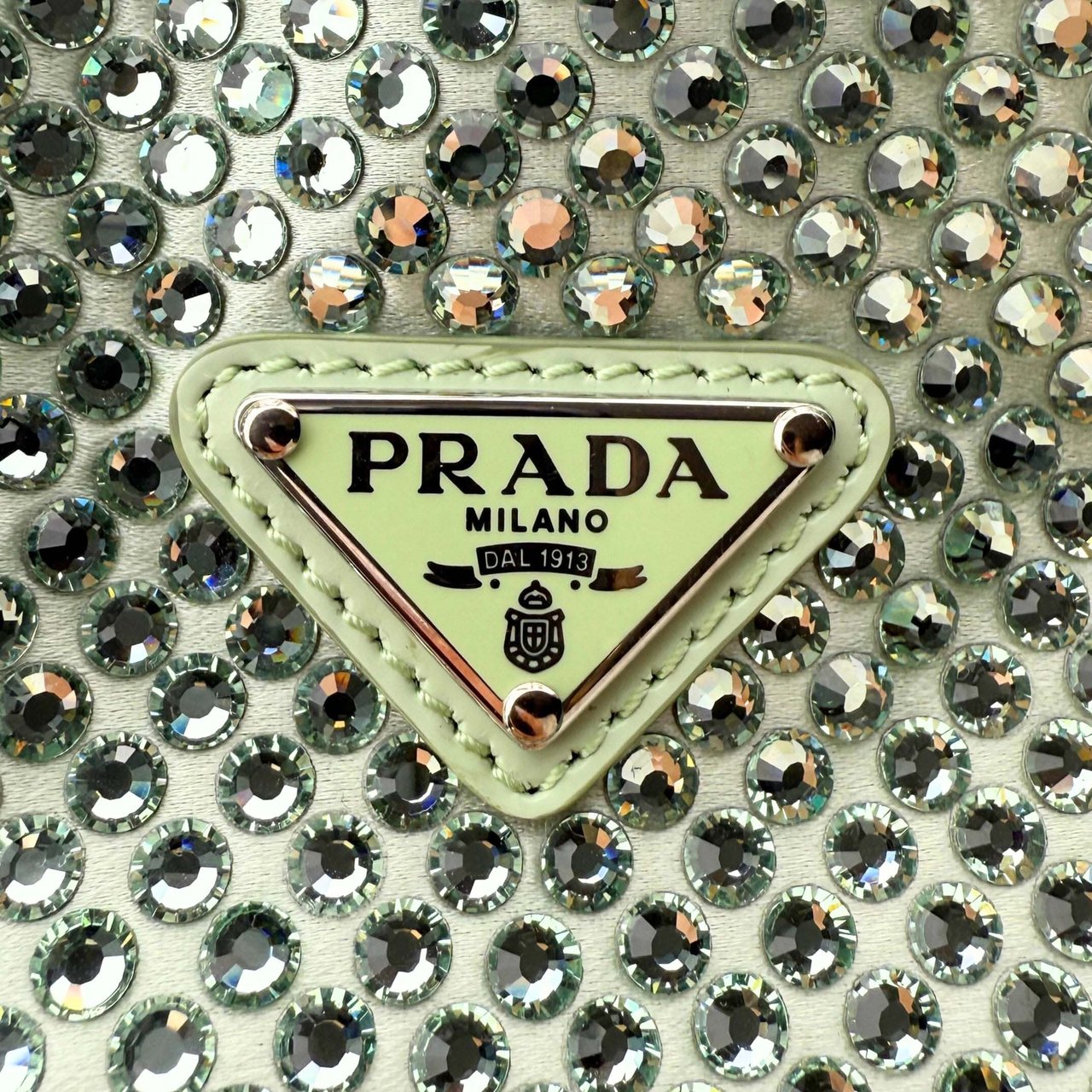 Prada Prada satin handbag with crystal embellishment, aqua / very good Groen