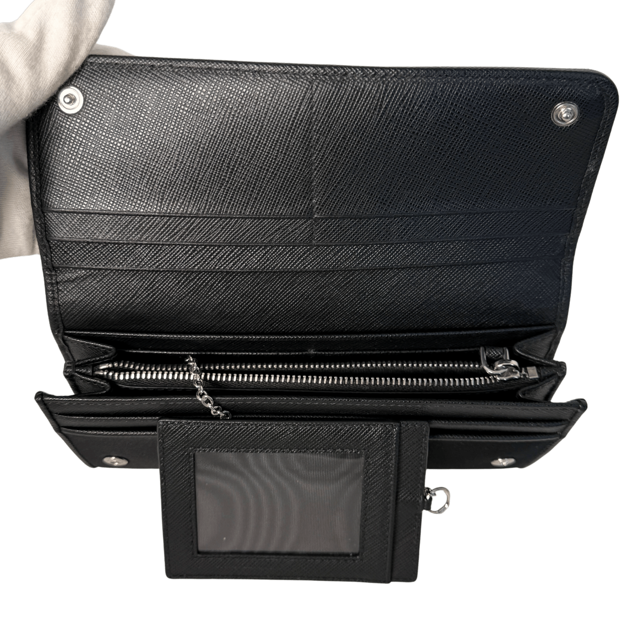 Prada Prada Geldbörse aus Nylon und Saffiano-Leder Schwarz Fullset / sehr gut Zwart