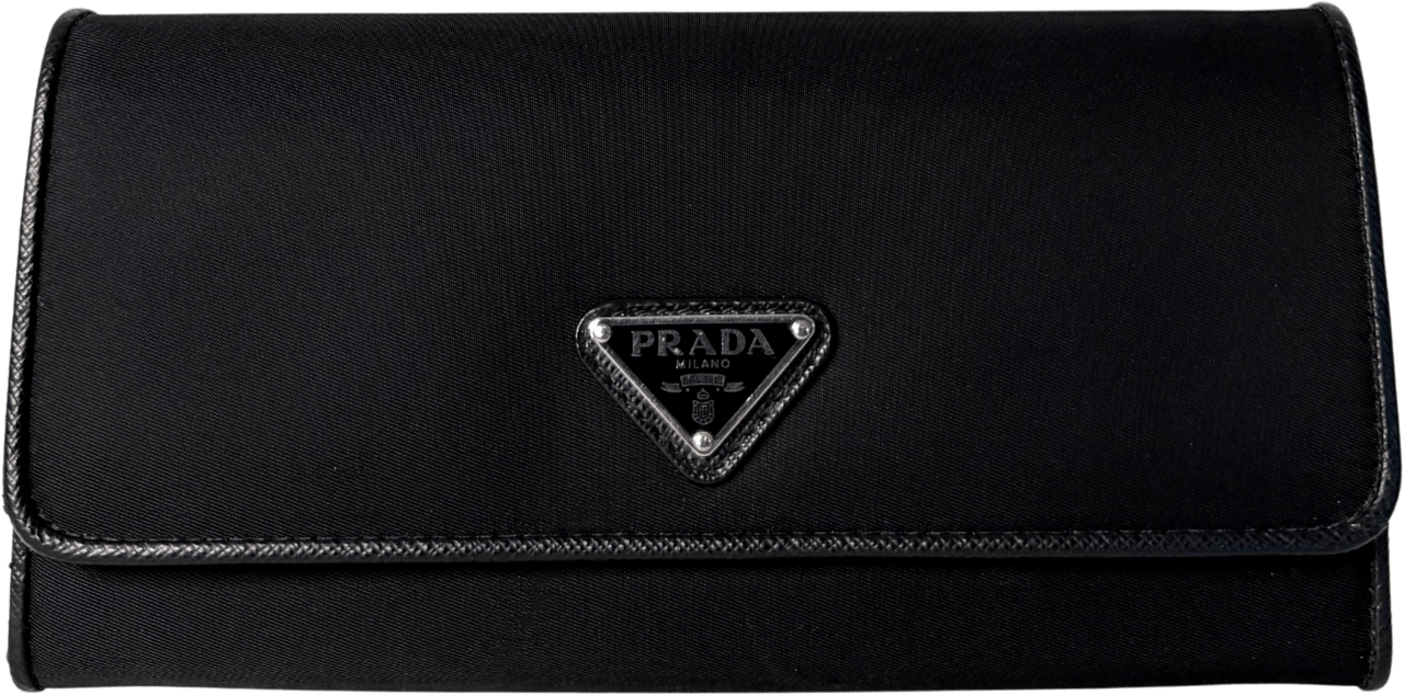 Prada Prada Geldbörse aus Nylon und Saffiano-Leder Schwarz Fullset / sehr gut Zwart