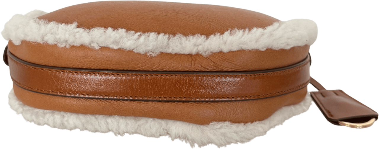 Prada Prada kleine Arqué Schultertasche aus Lammfell Cognac / neuwertig Bruin