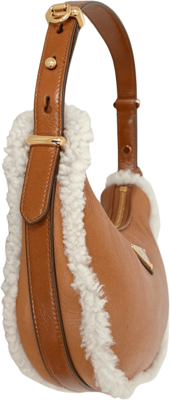Prada Prada kleine Arqué Schultertasche aus Lammfell Cognac / neuwertig Bruin