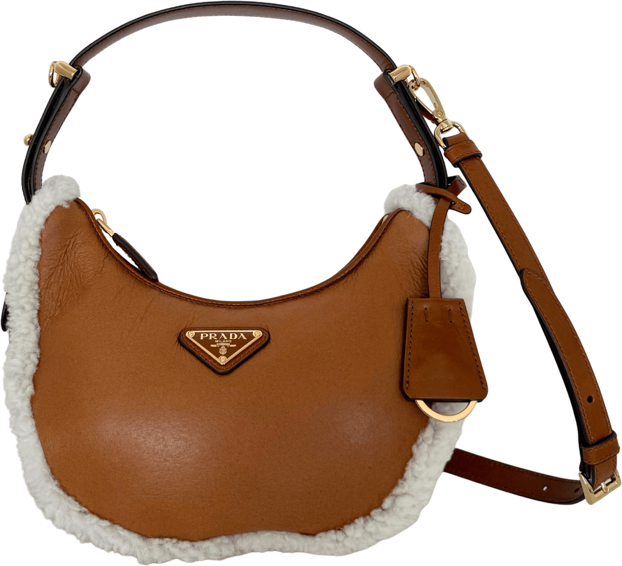 Prada Prada kleine Arqué Schultertasche aus Lammfell Cognac / neuwertig Bruin