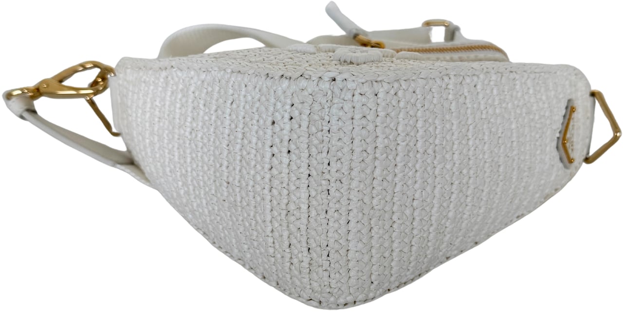 Prada Prada Triangle Logo Zip Häkeltasche Raffia small weiß / neuwertig Wit
