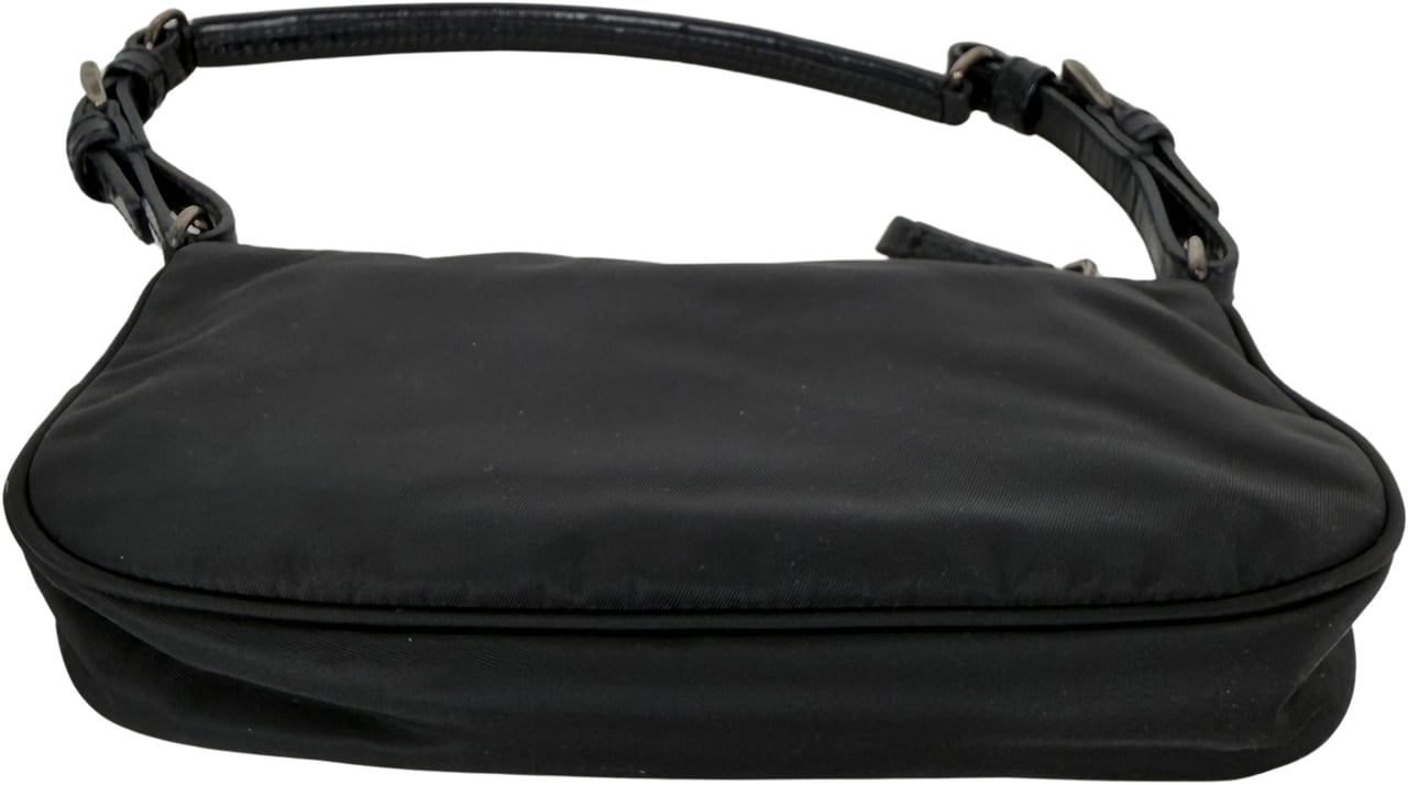 Prada Mini Bag in black nylon with rhinestone logo / very good Zwart