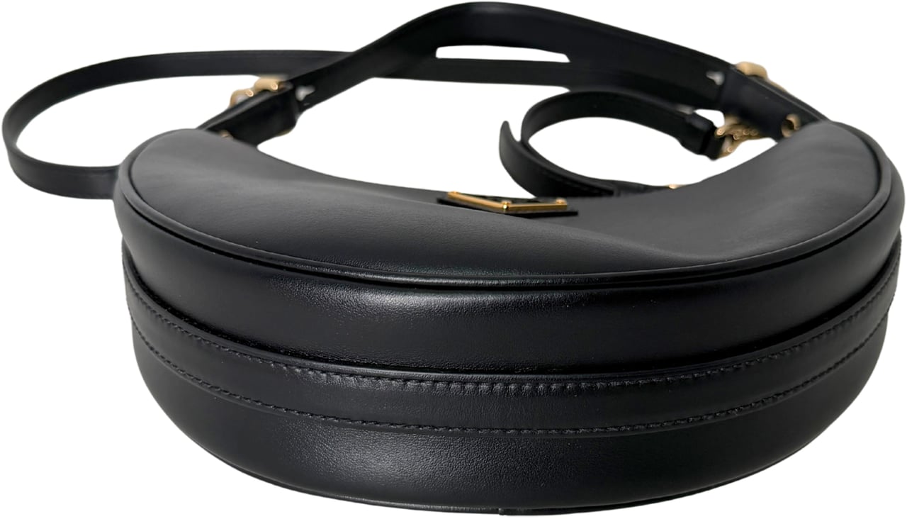 Prada Small Arqué Shoulder Bag Leather Black Full Set / Very Good Bruin