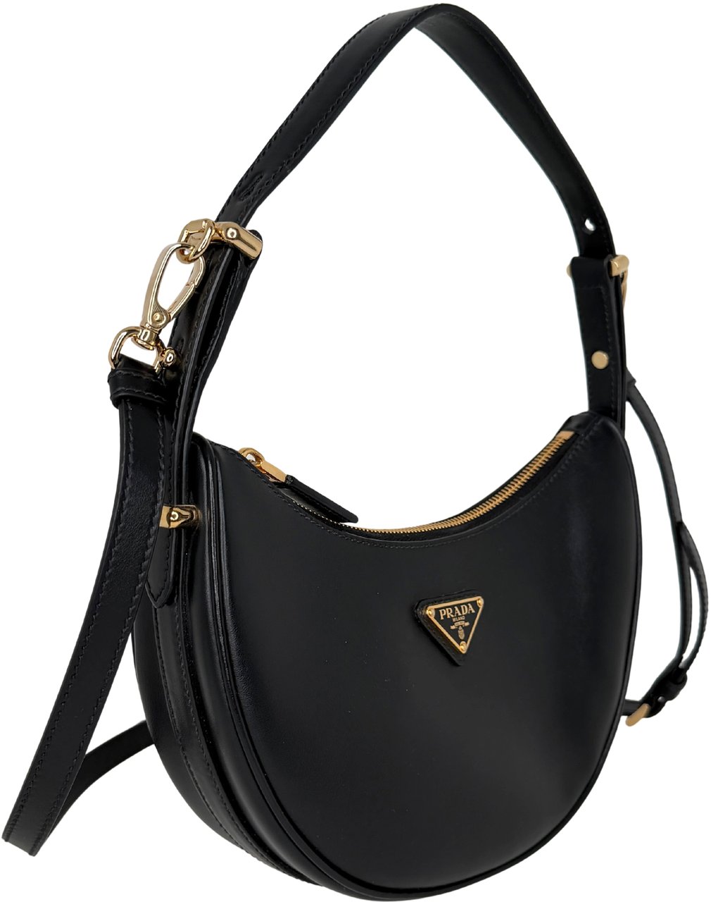 Prada Small Arqué Shoulder Bag Leather Black Full Set / Very Good Bruin