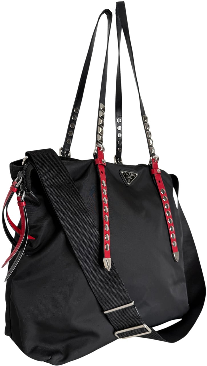 Prada Nylon New Vela Studded Tote Bag schwarz Zwart