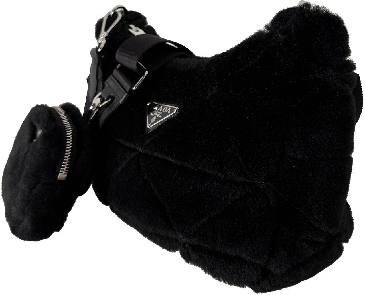 Prada Re-Edition 2005 Shoulder Bag Quilted Shearling Small Zwart