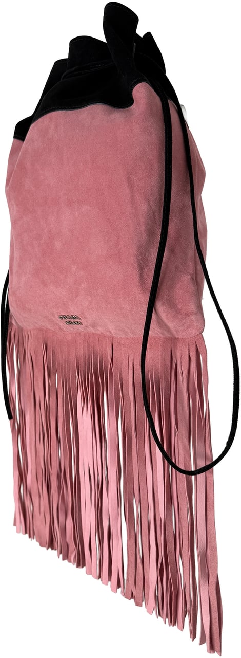 Prada Scamosciato Fringe Bucket Bag rosa schwarz Roze