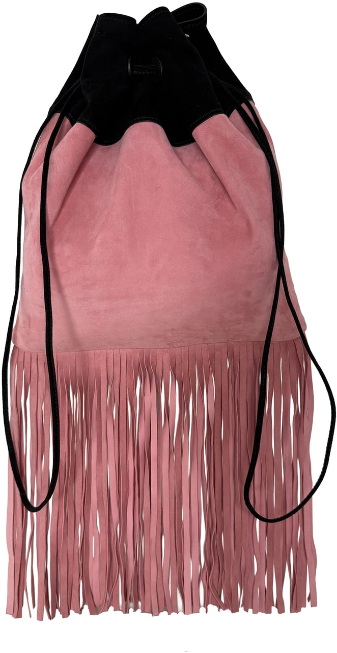 Prada Scamosciato Fringe Bucket Bag rosa schwarz Roze