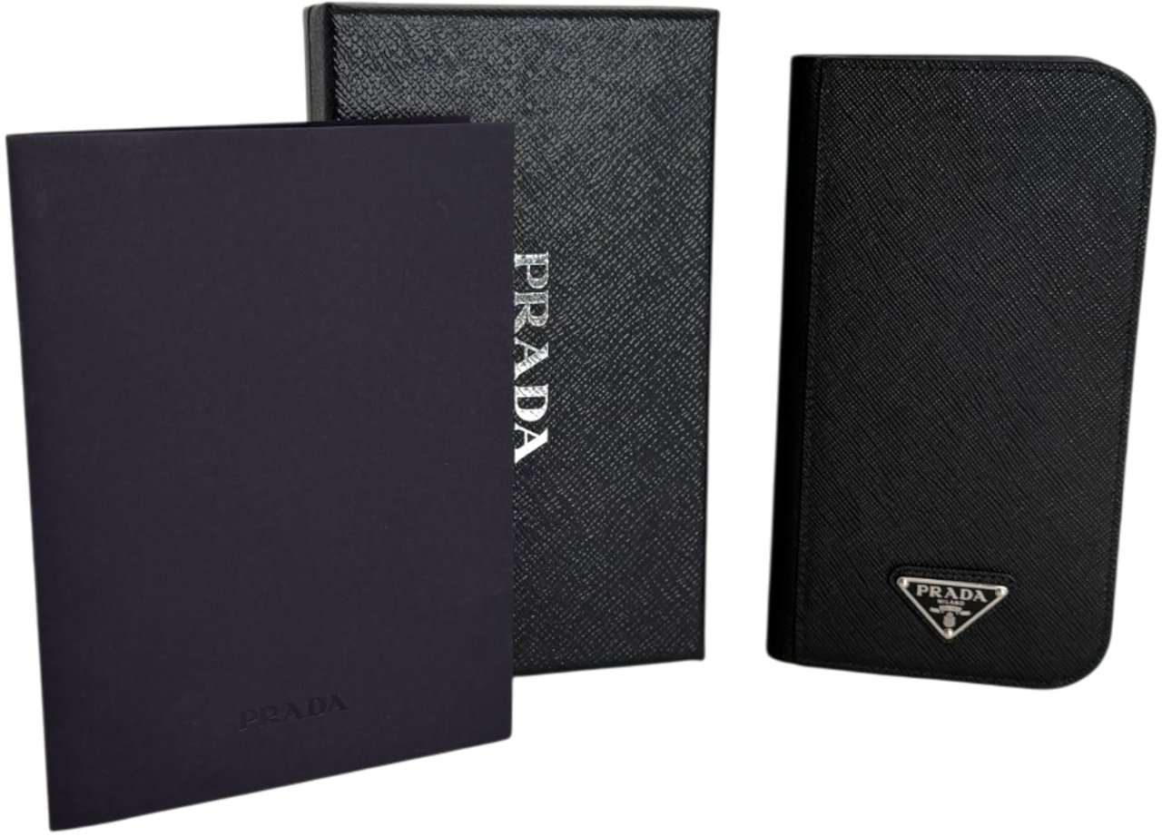 Prada Hülle iPhone 17 Pro Max Saffiano Leder schwarz Fullset Zwart