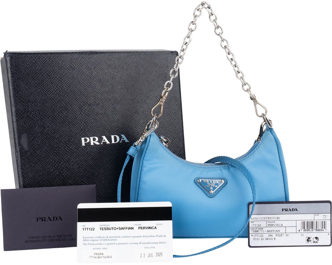Prada Prada Blue Nylon Triangle Re-Edition Crossbody Bag Lichtblauw