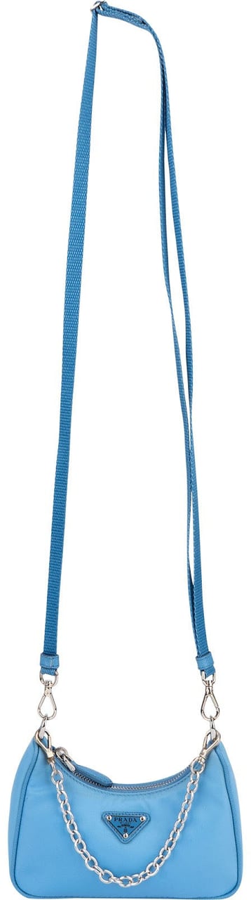 Prada Prada Blue Nylon Triangle Re-Edition Crossbody Bag Lichtblauw