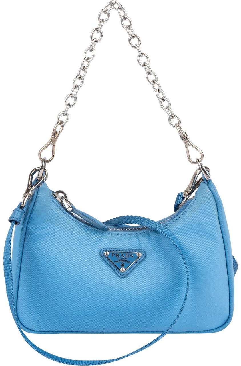 Prada Prada Blue Nylon Triangle Re-Edition Crossbody Bag Lichtblauw