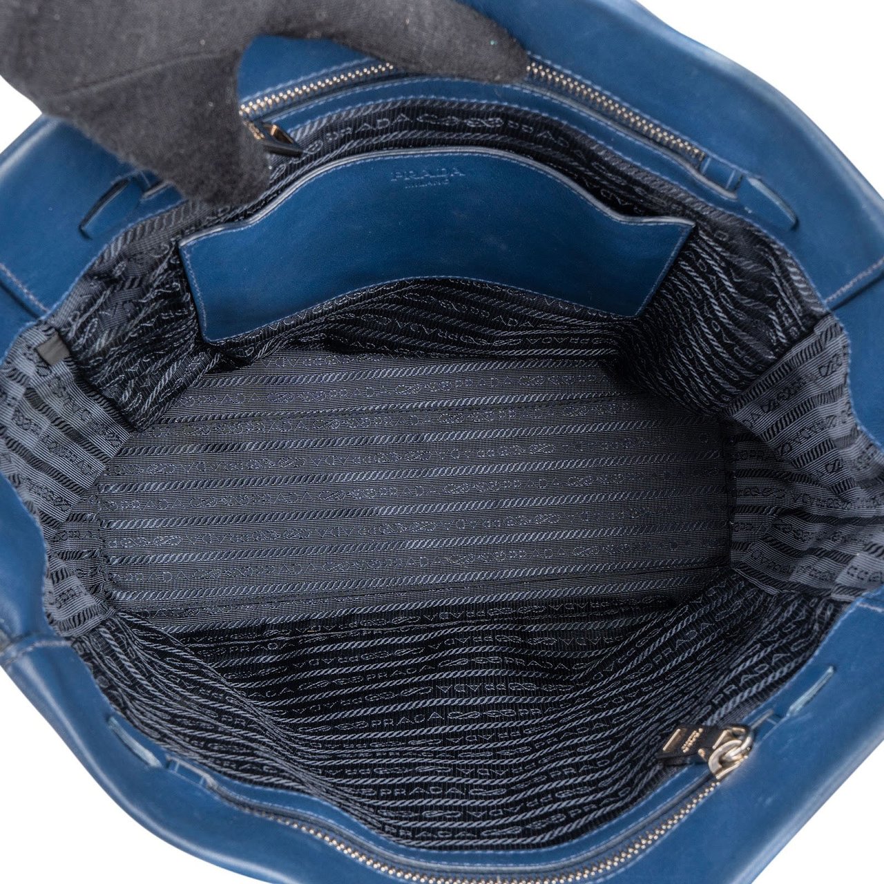 Prada Prada Blue Leather Tote Shoulder Bag Blauw
