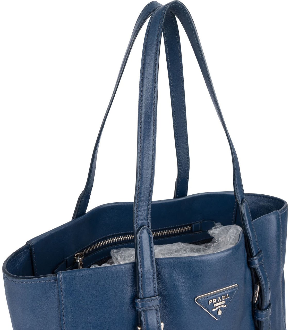 Prada Prada Blue Leather Tote Shoulder Bag Blauw