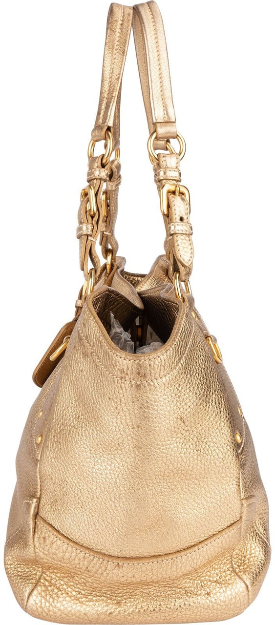 Prada Prada Golden Vitello Daino Leather Handbag Goud