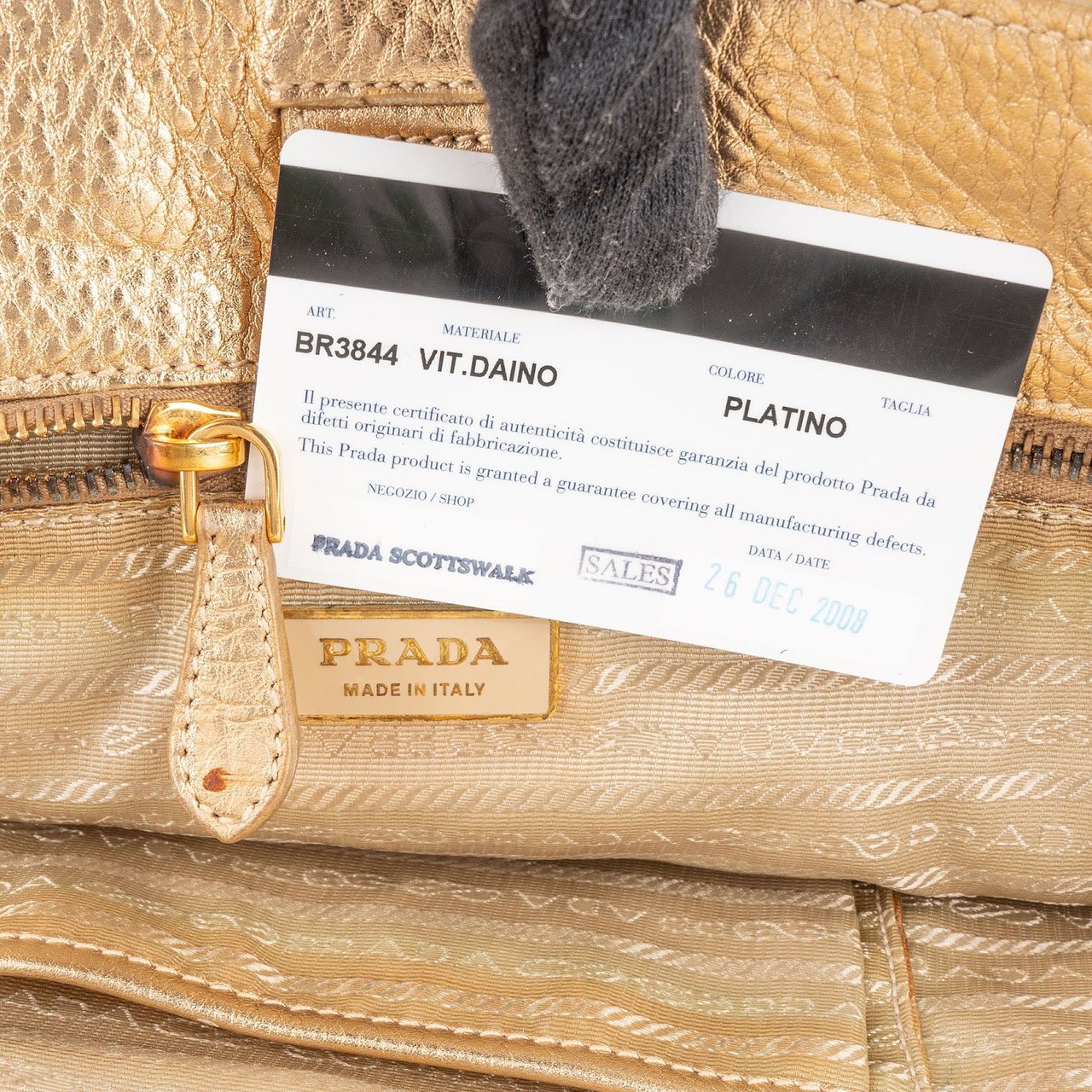 Prada Prada Golden Vitello Daino Leather Handbag Goud
