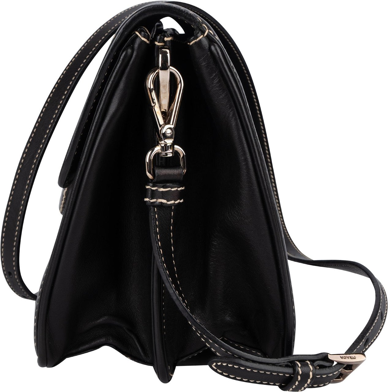 Prada Leather Contrast Stitch Flap Crossbody Bag Zwart