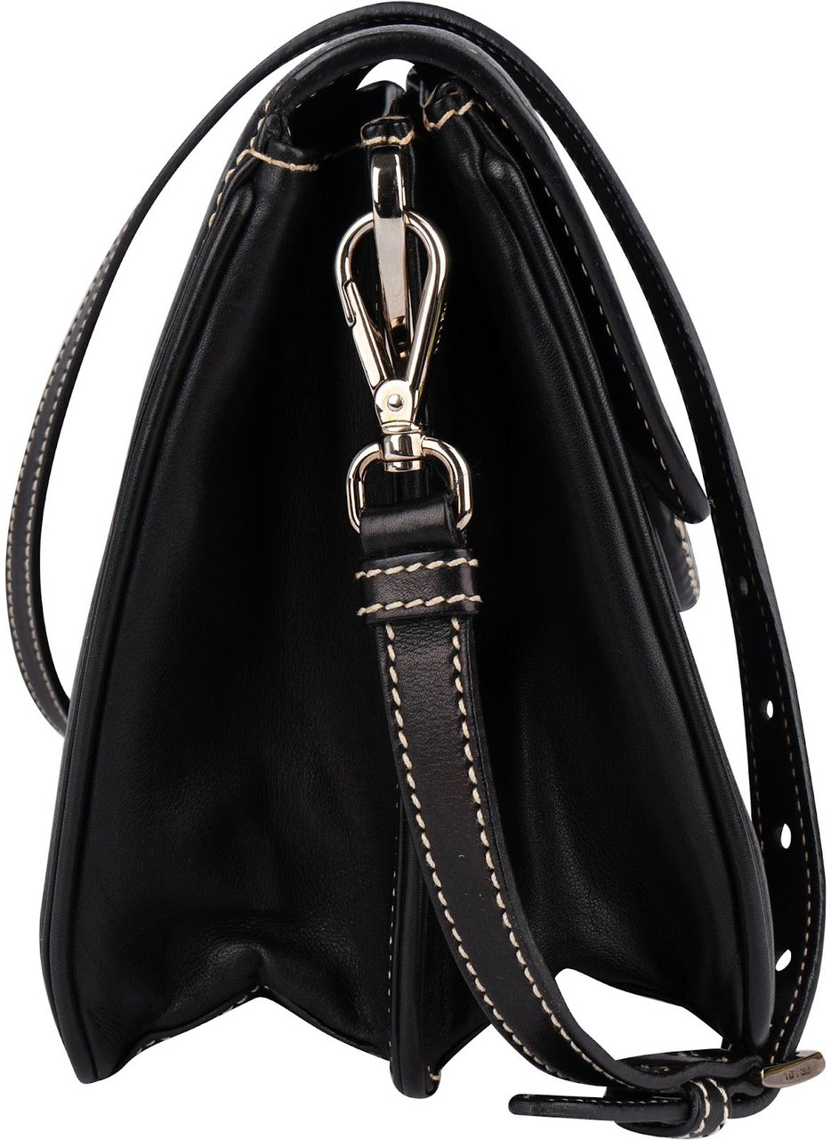 Prada Leather Contrast Stitch Flap Crossbody Bag Zwart