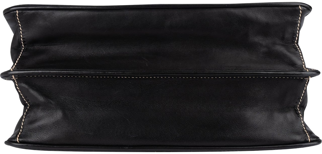 Prada Leather Contrast Stitch Flap Crossbody Bag Zwart