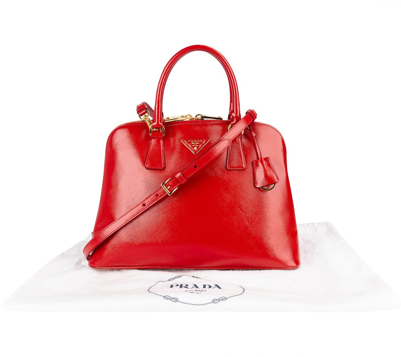Prada Patent Saffiano Vernice Promenade Handbag Rood
