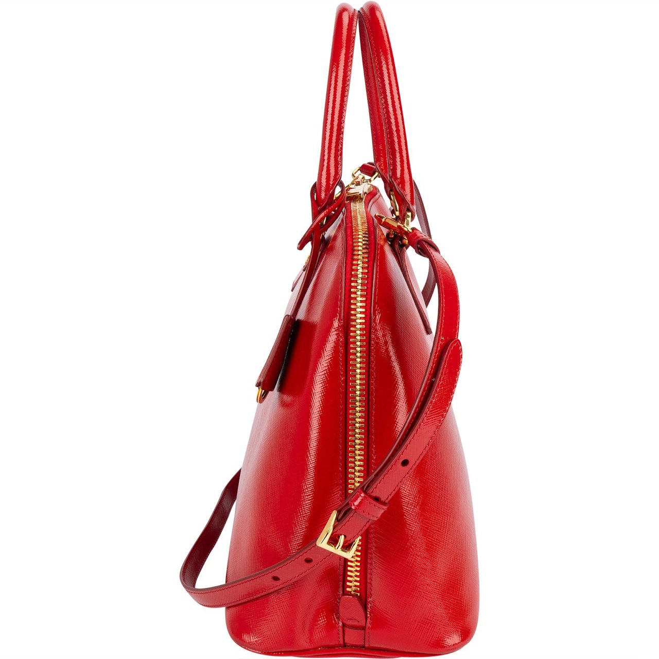 Prada Patent Saffiano Vernice Promenade Handbag Rood