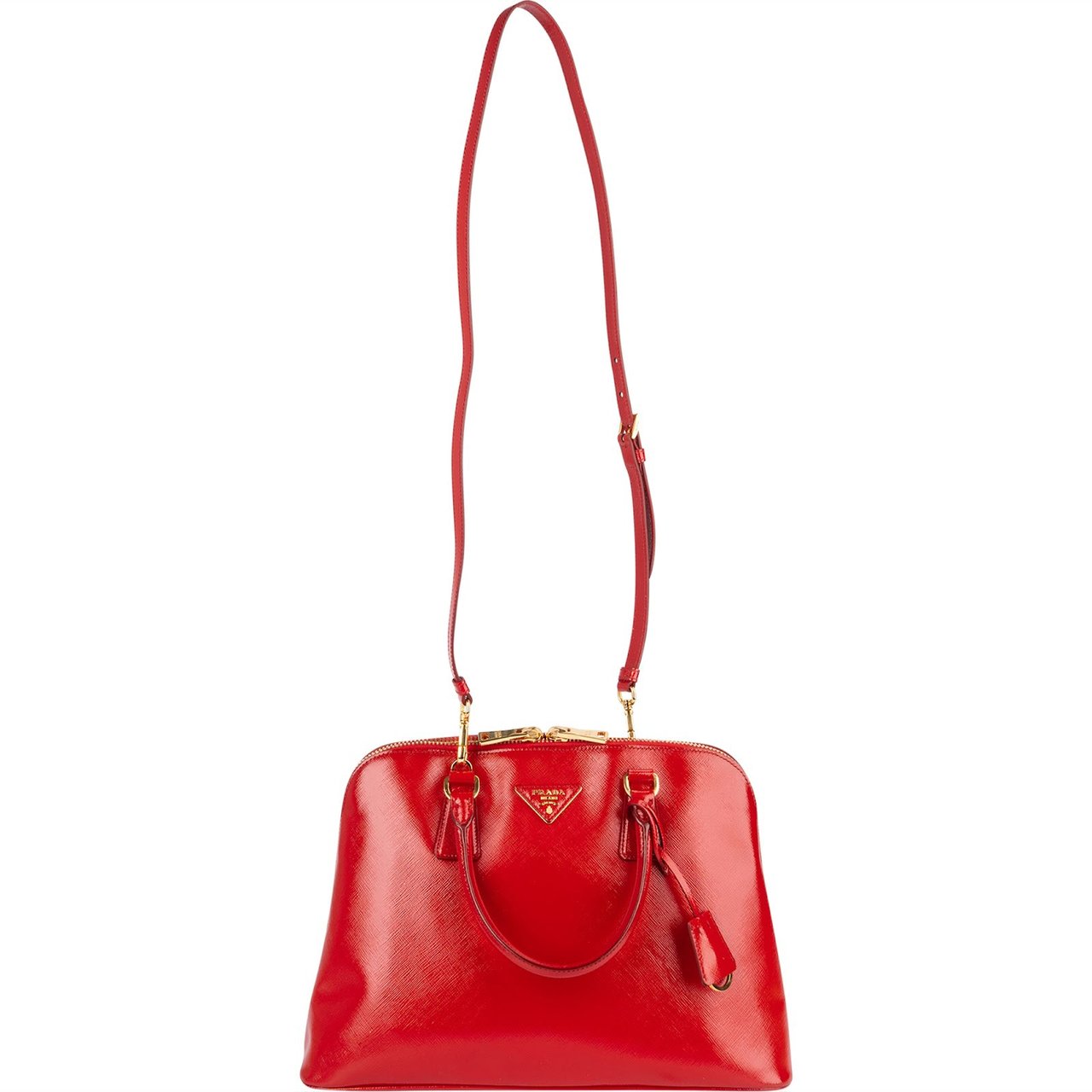 Prada Patent Saffiano Vernice Promenade Handbag Rood