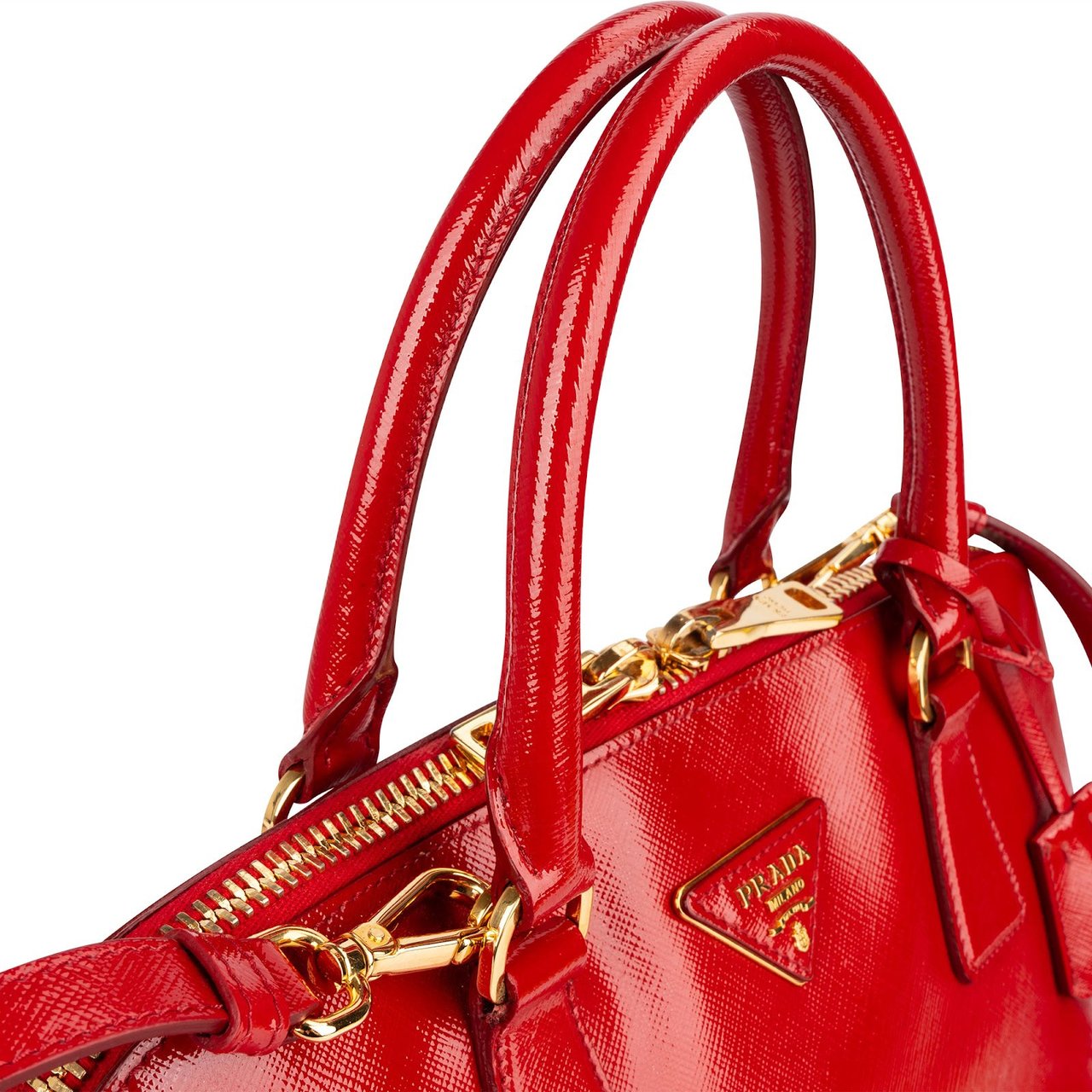 Prada Patent Saffiano Vernice Promenade Handbag Rood