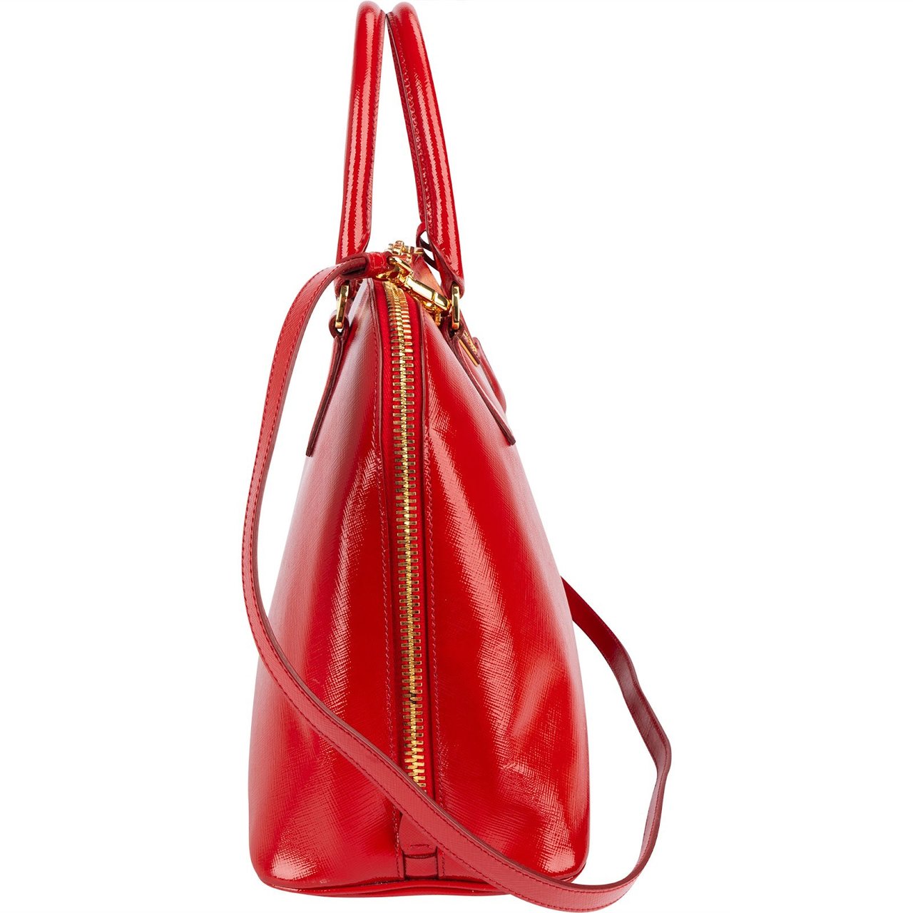 Prada Patent Saffiano Vernice Promenade Handbag Rood