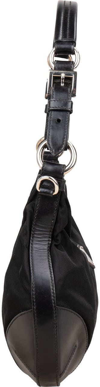 Prada Prada Tessuto and Leather Triangle Hobo Shoulder Bag Zwart