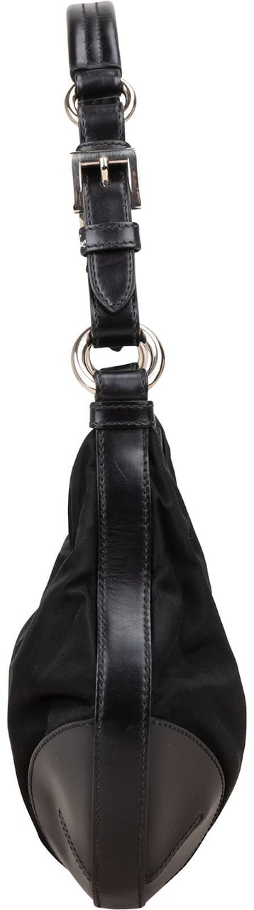 Prada Prada Tessuto and Leather Triangle Hobo Shoulder Bag Zwart