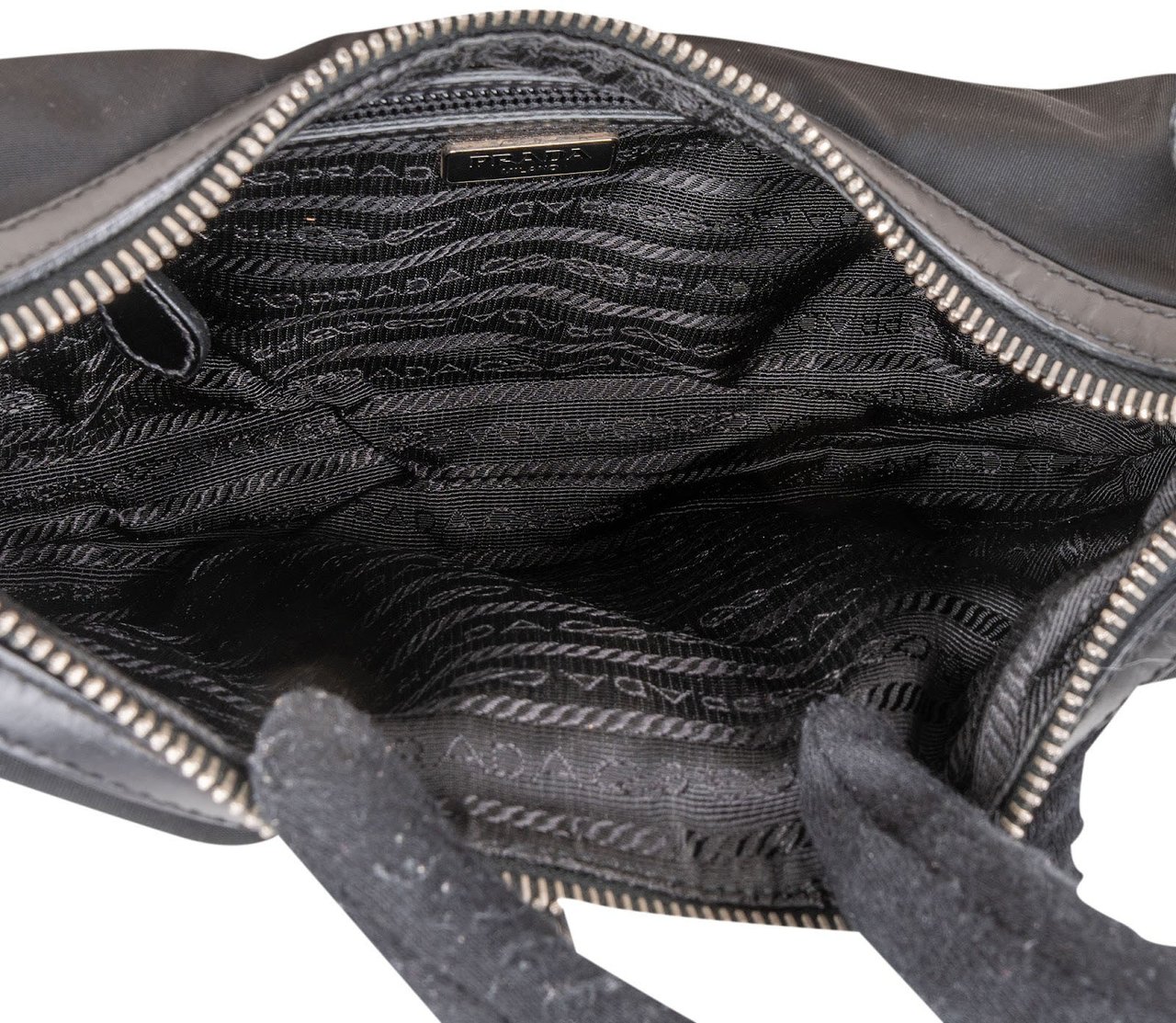 Prada Prada Tessuto and Leather Triangle Hobo Shoulder Bag Zwart