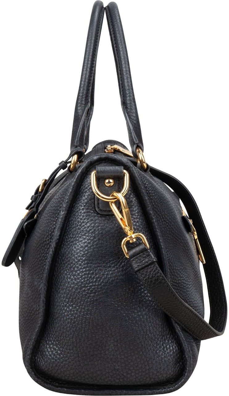 Prada Prada Black Leather Vitello Daino Handbag Zwart