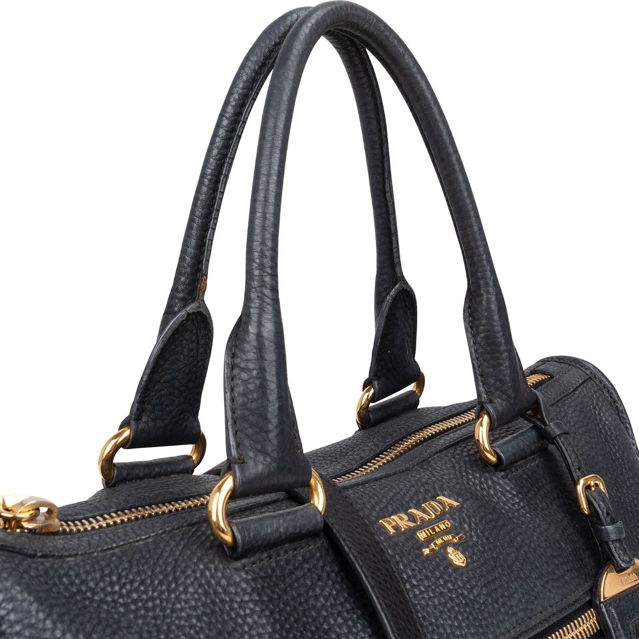 Prada Prada Black Leather Vitello Daino Handbag Zwart
